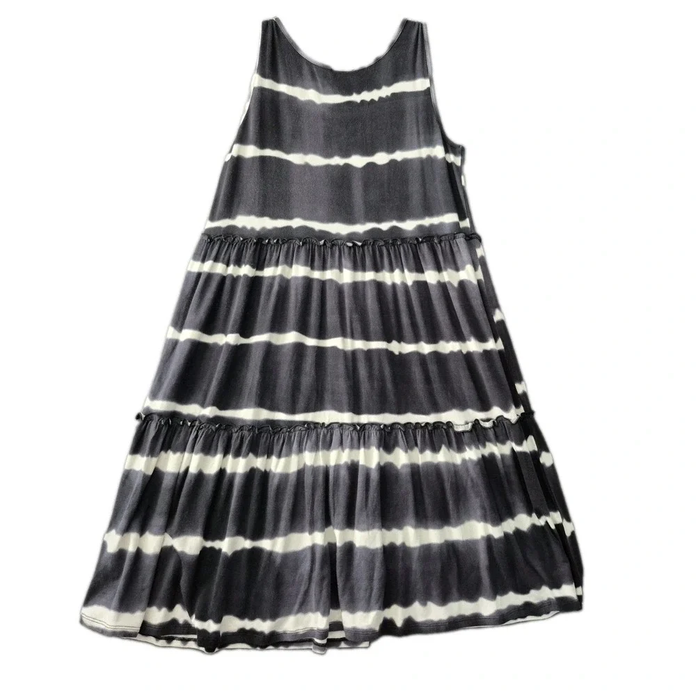 NWT Tribal Jeans Tie Dye Striped Ombre Black & White Sleeveless Tank Dress Sz S